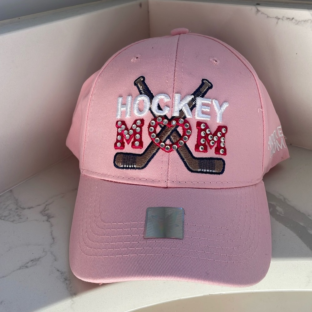 Pink hockey mom hat